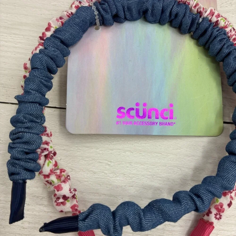 Scunci Girls Headbands Pack of 2 Scrunch Style Stretch Fabric Blue Pink One Size